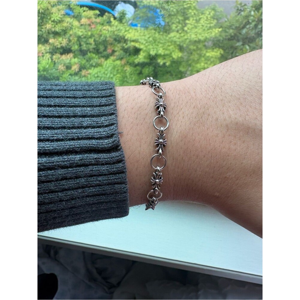 Sterling Silver Floral Link Bracelet - Silver